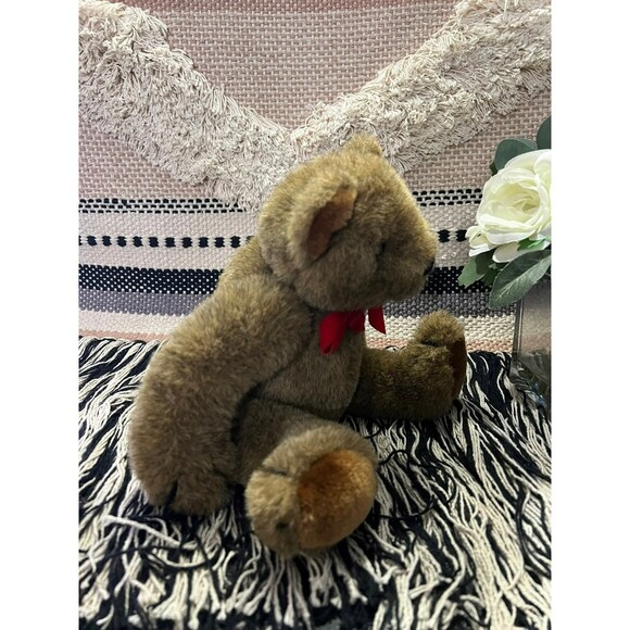 Gund 1983 Dark Brown Jointed Teddy Bear w/ Red Bow 14” - Picture 4 of 7
